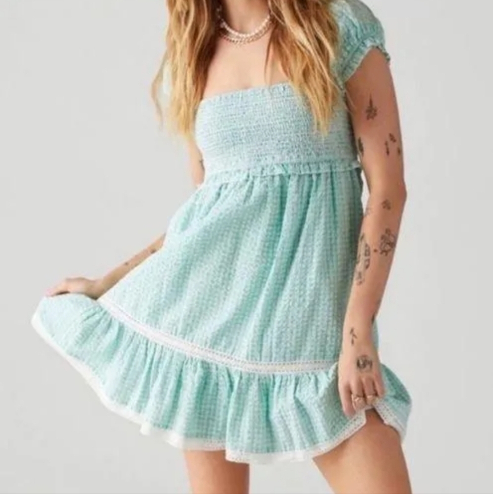 Urban Outfitters Marseille Gingham Smocked Mini Dress